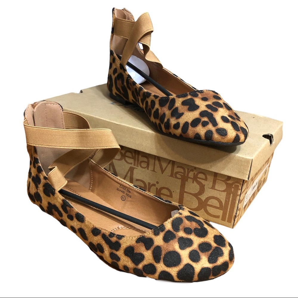 Bella Marie Dana-20 Leopard Suede Ballerina Flat w/Elastic Crossing Straps